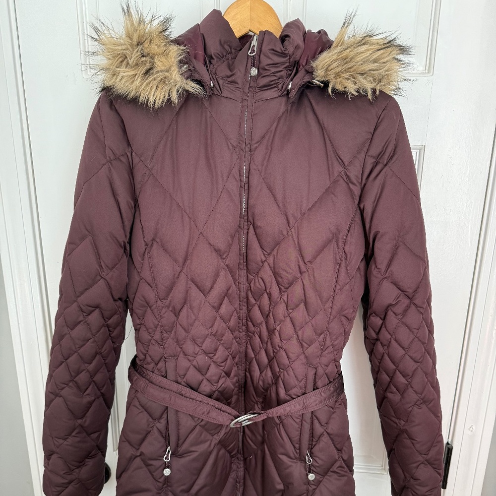 Vintage Eddie Bauer Women's Quilted Plum Winter Coat Belted in Size Small Parka